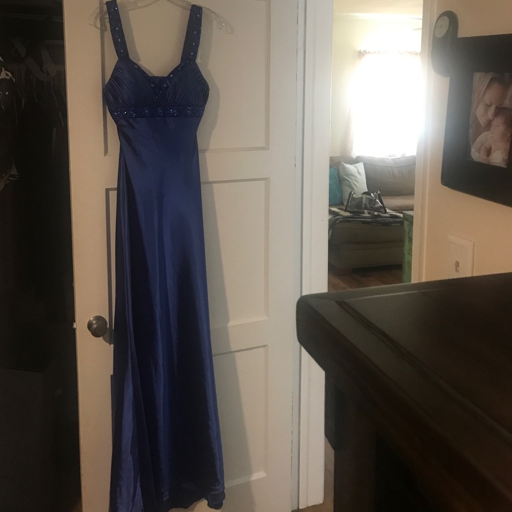 Formal dark blue dress with beautiful beading!