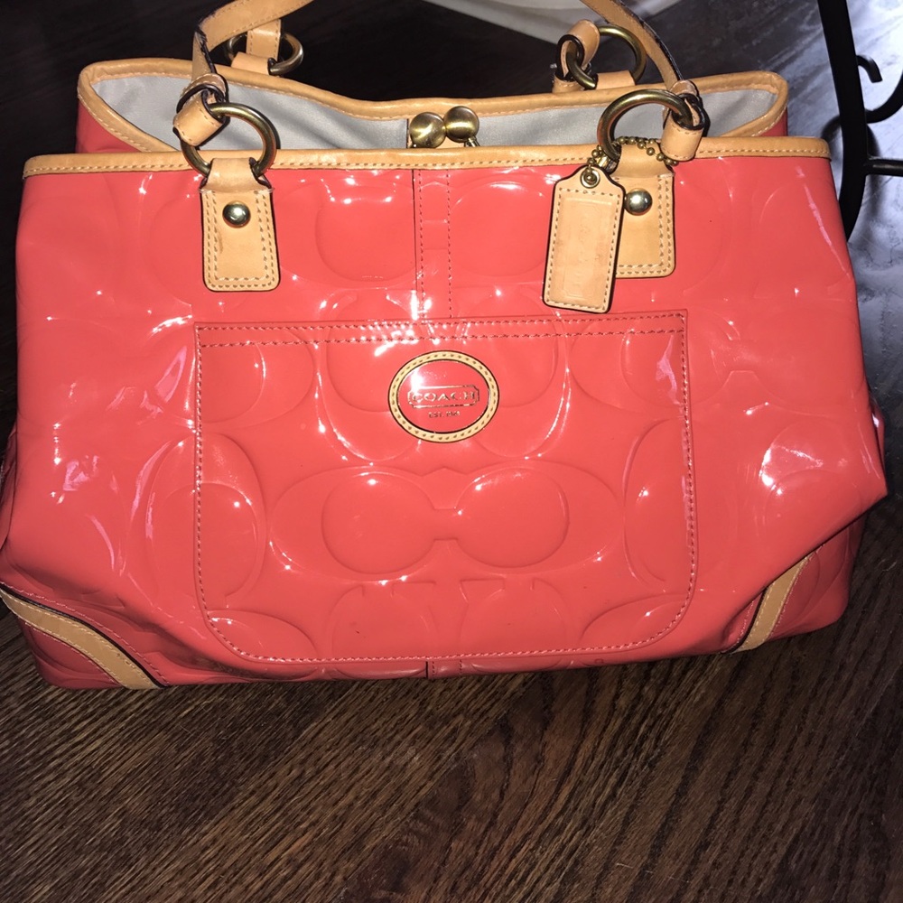 Coach Orange Patent Leather Shoulder Bag AUTHENTIC