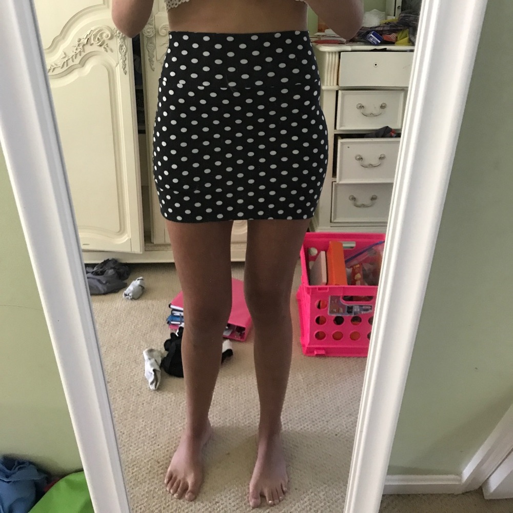black and white polkadot tube skirt