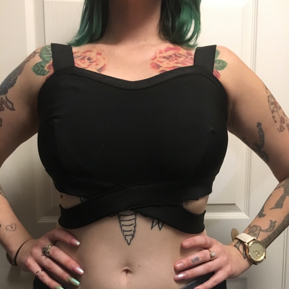 Black cutout/bandage crop top