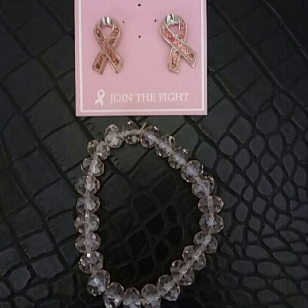 Breast Cancer Set-Earring& Crystal Bracelet