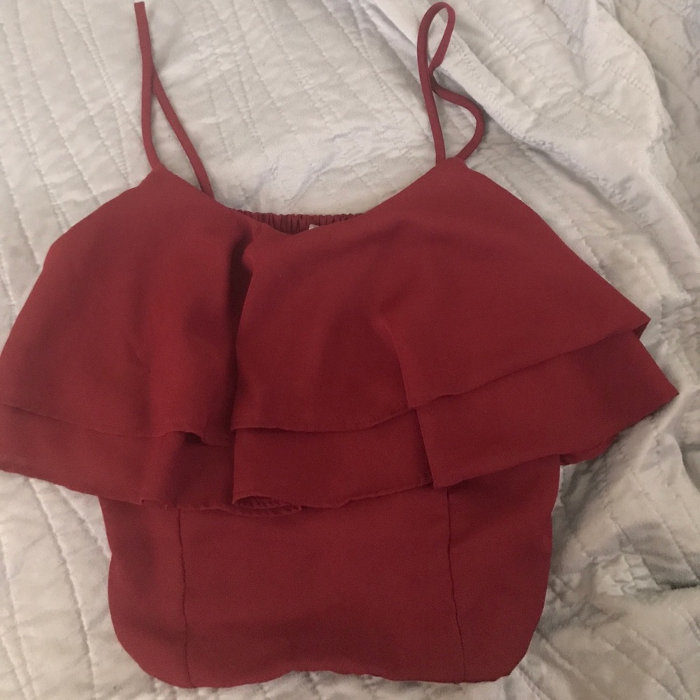 burgundy ruffle crop top