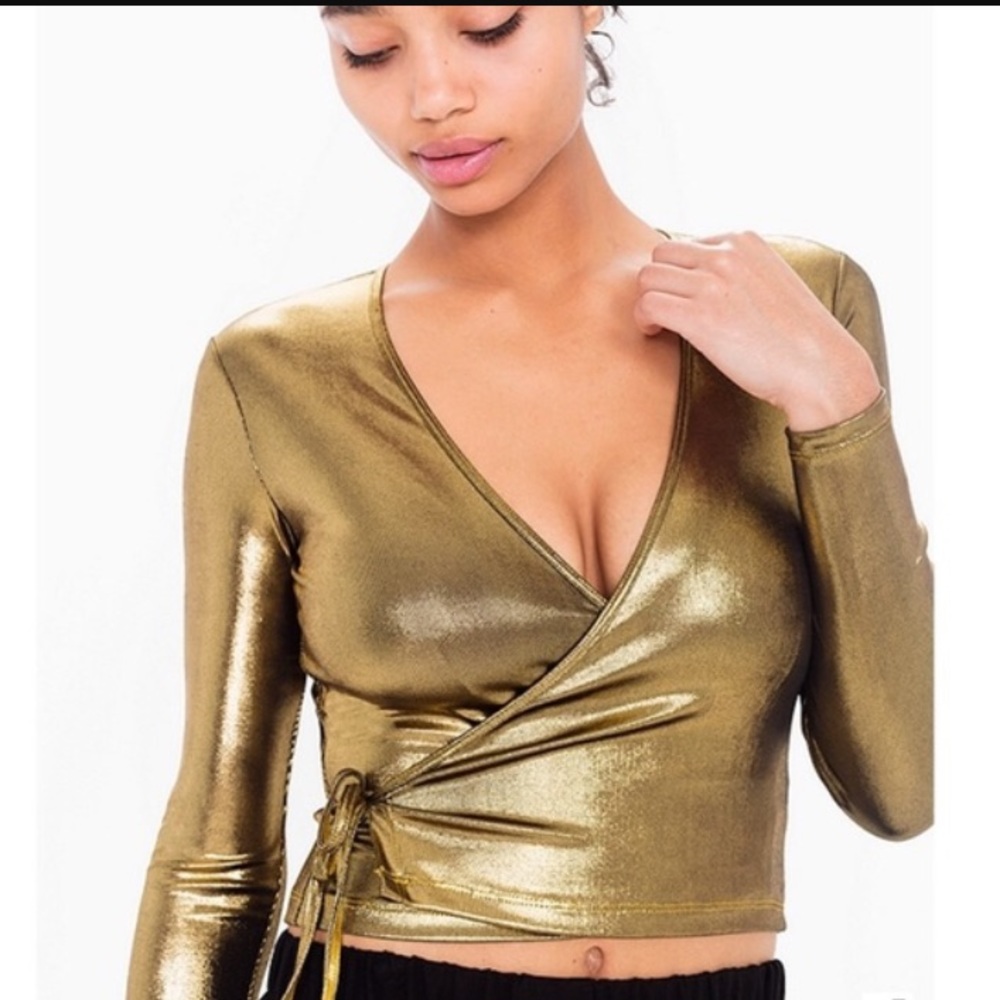 NWT American Apparel Metallic Gold Wrap Top