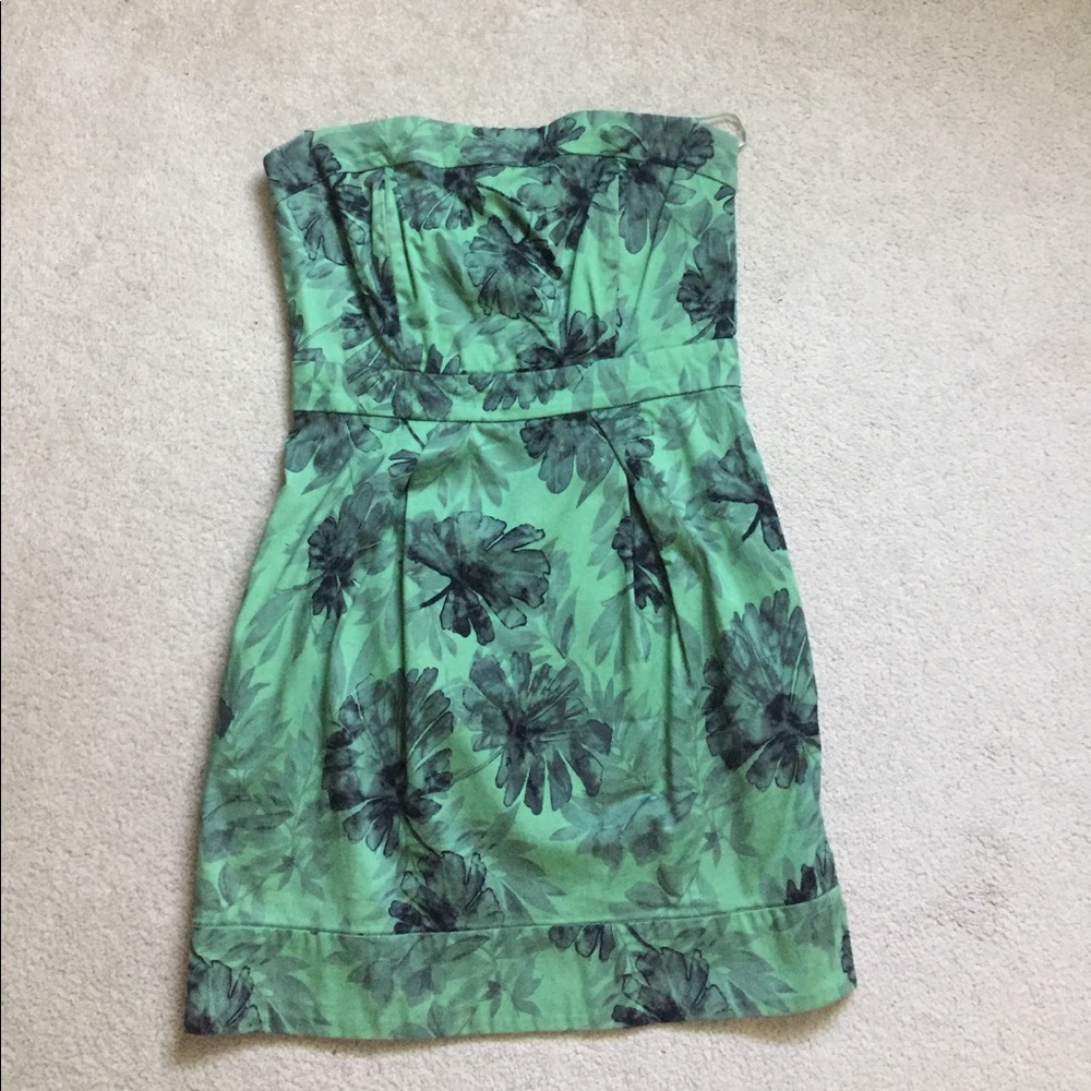 Strapless floral green and black dress