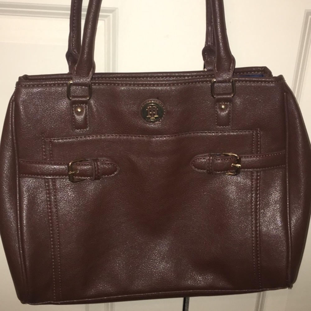 Medium dark brown Tommy Hilfiger handbag.
