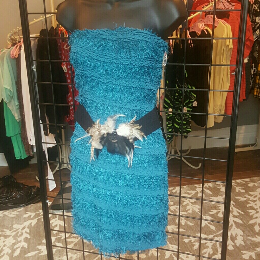 Teal Mini Strapless Cocktail Dress