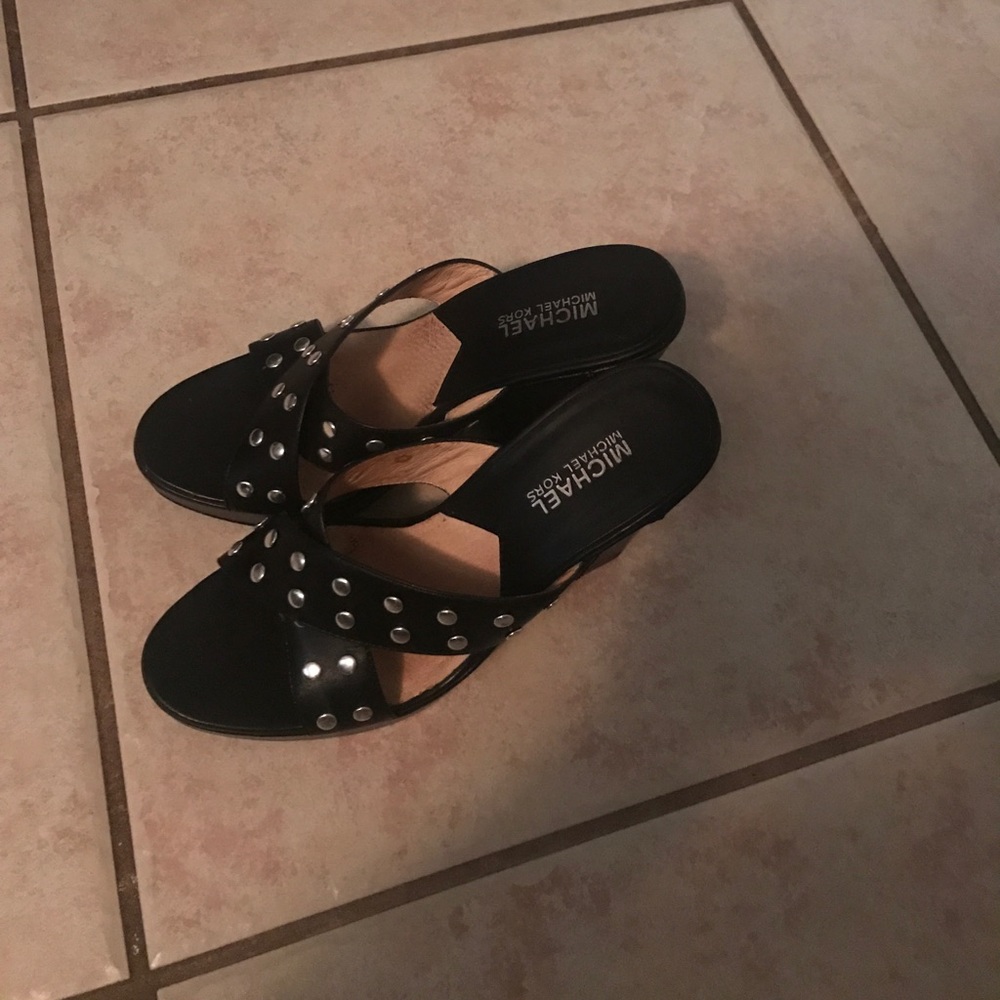 Michael Kors black studded wedges 6