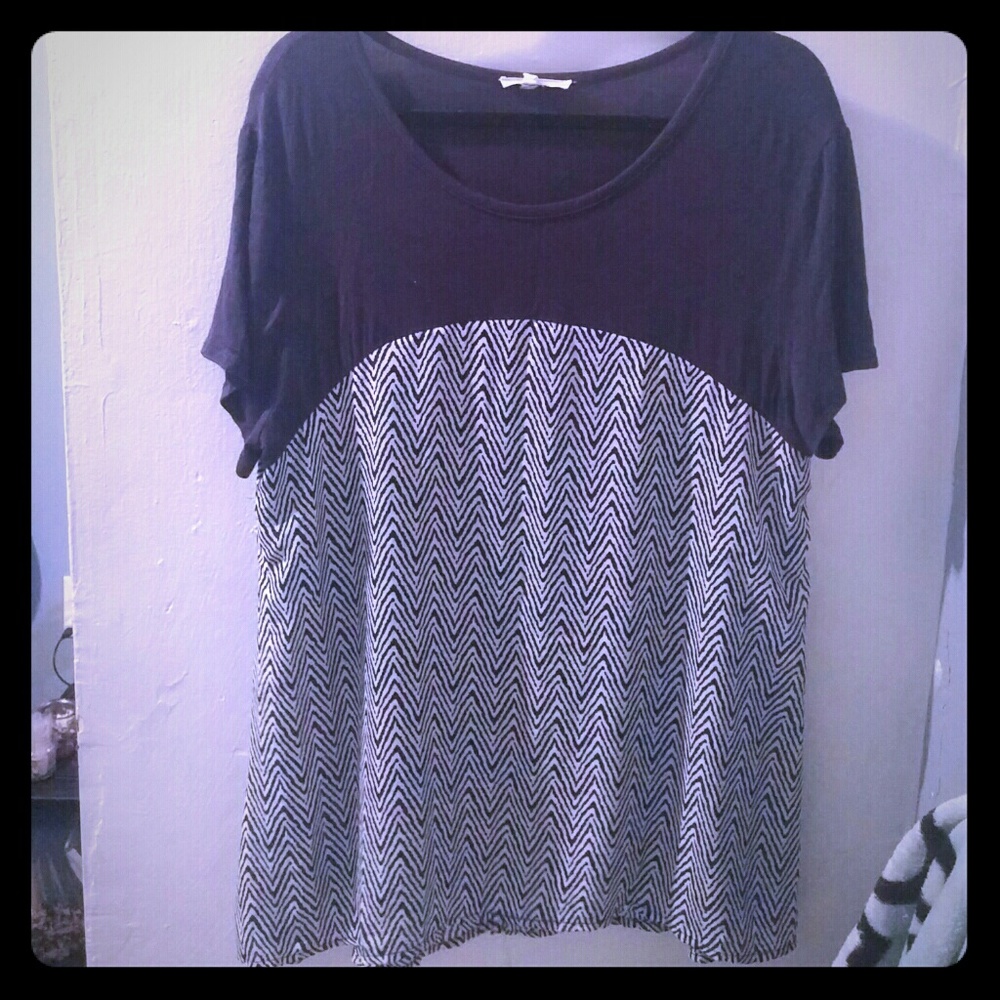 Ava James Navy Blue Chiffon and Jersey Blouse