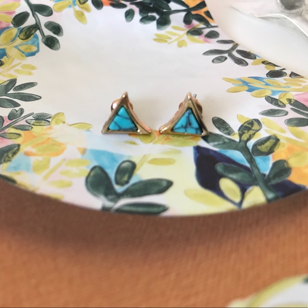 Turquoise Triangle Stud Earrings - Picture 2 of 4