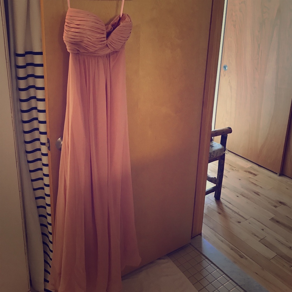 Strapless blush bridesmaid dress