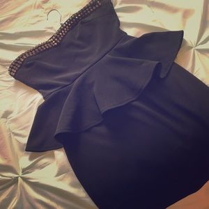 Studded short black dress with gold studs