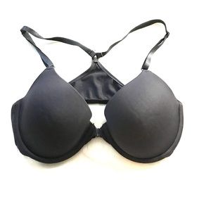 Dark grey racerback underwire bra front closure