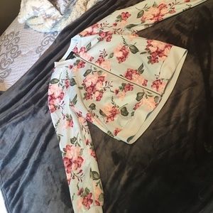Floral, baby blue bomber jacket