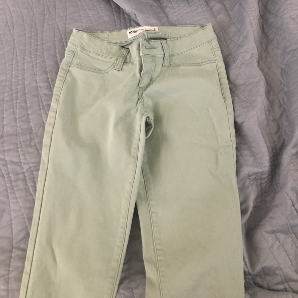 mint colored skinny jeans