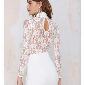 NastyGal going out dress w lace back & high collar