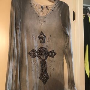 Affliction Gray with stunning black beading