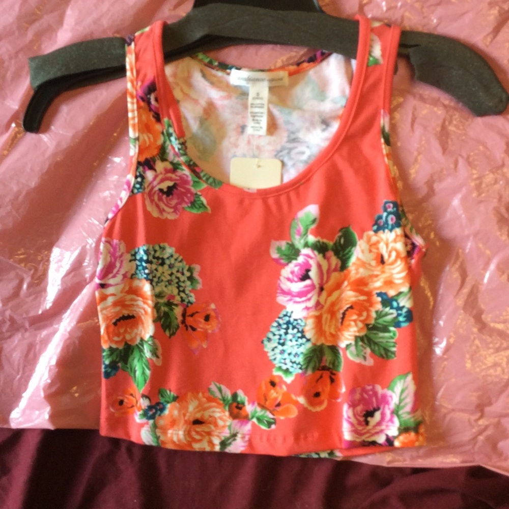 Bright pink floral crop top