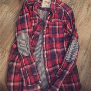 Plaid shirt with elbow patches