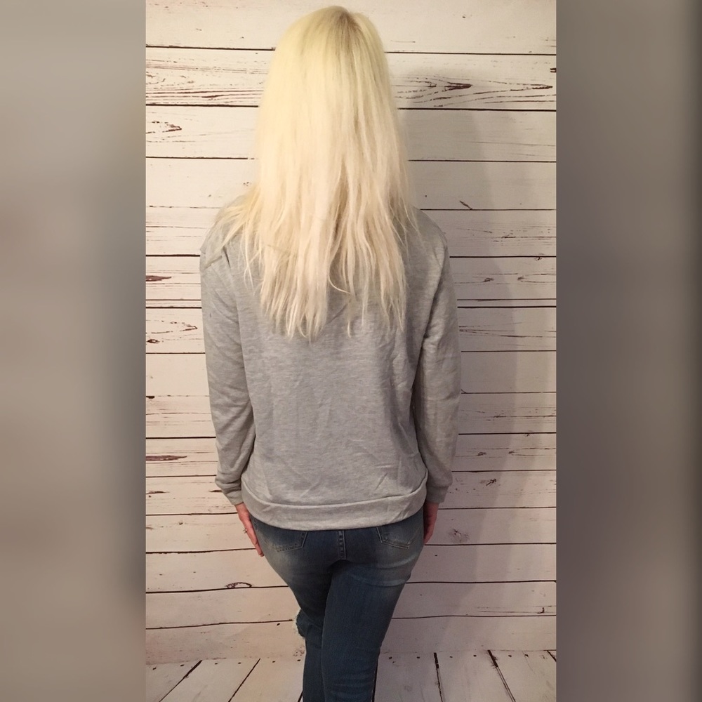 LAST 1! Heather Gray Oversized Lace up Sweatshirt - Picture 3 of 3