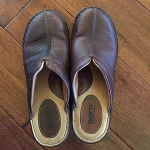 Born Brown leather clogs