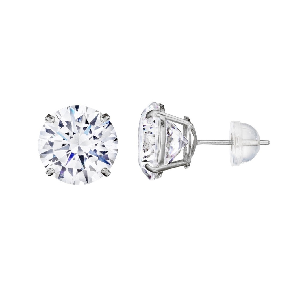 14K White Gold Basket Round Push Back Stud Earring