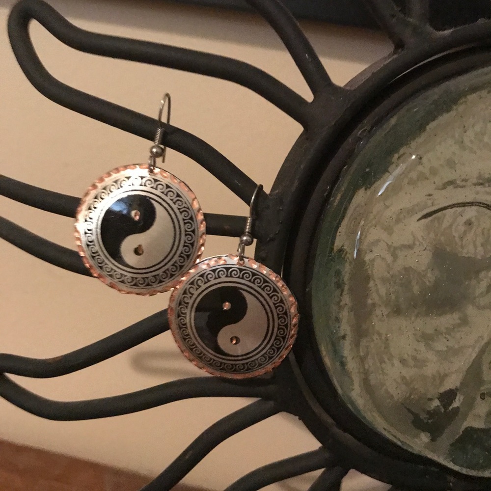 Copper & brass earrings & necklace.       Yin/yang earrings