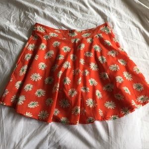 Floral Orange Skater Mini Skirt