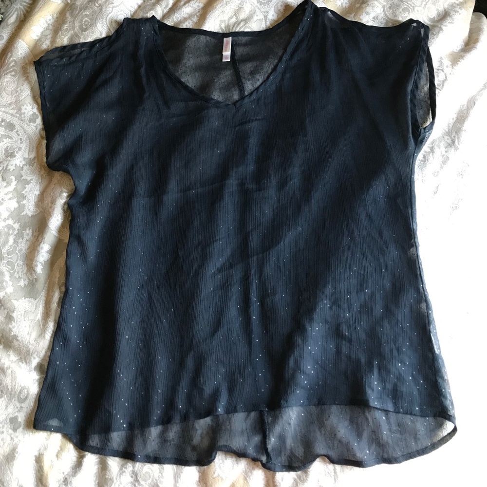 Navy blouse with shoulder cut out