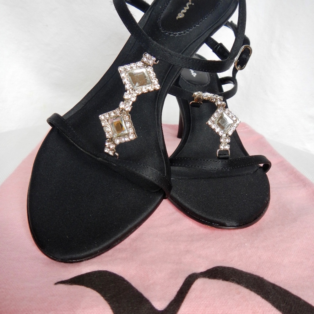 Nina Black Satin with Rhinestone Detail - NIB