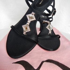 Nina Black Satin with Rhinestone Detail - NIB