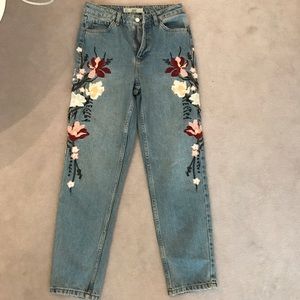 Topshop embroidered high waisted mom jeans