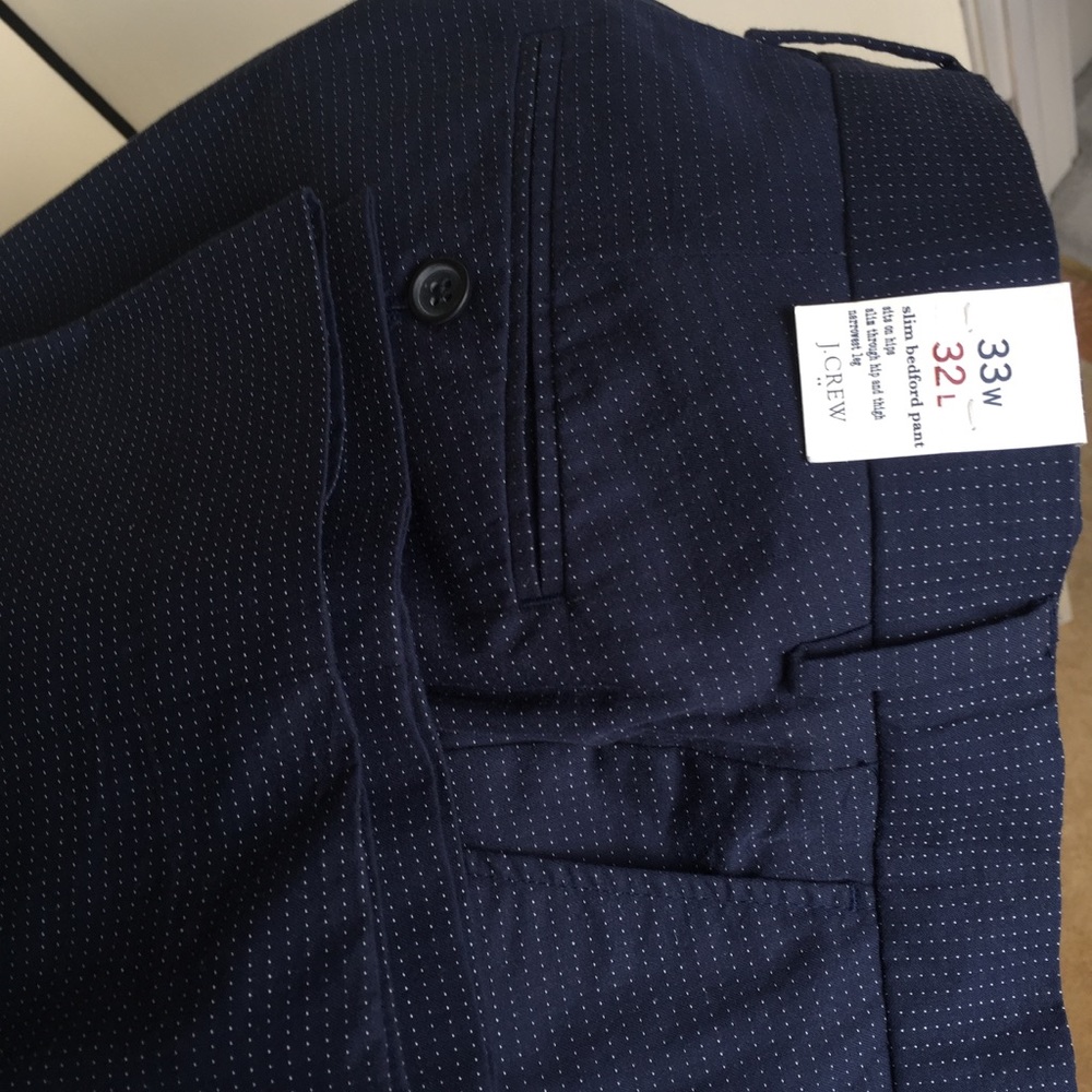 NWT J Crew Slim Bedford Dotted Navy Pant