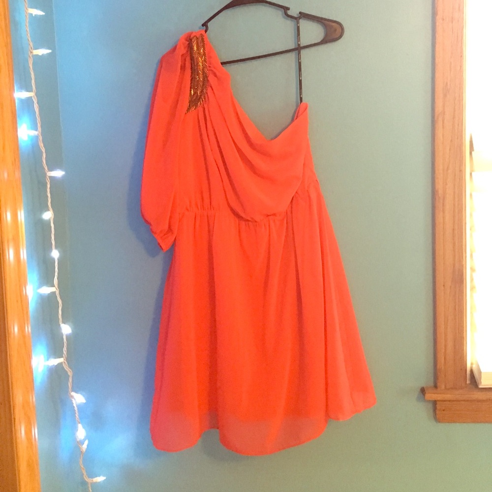 Coral one shoulder dress