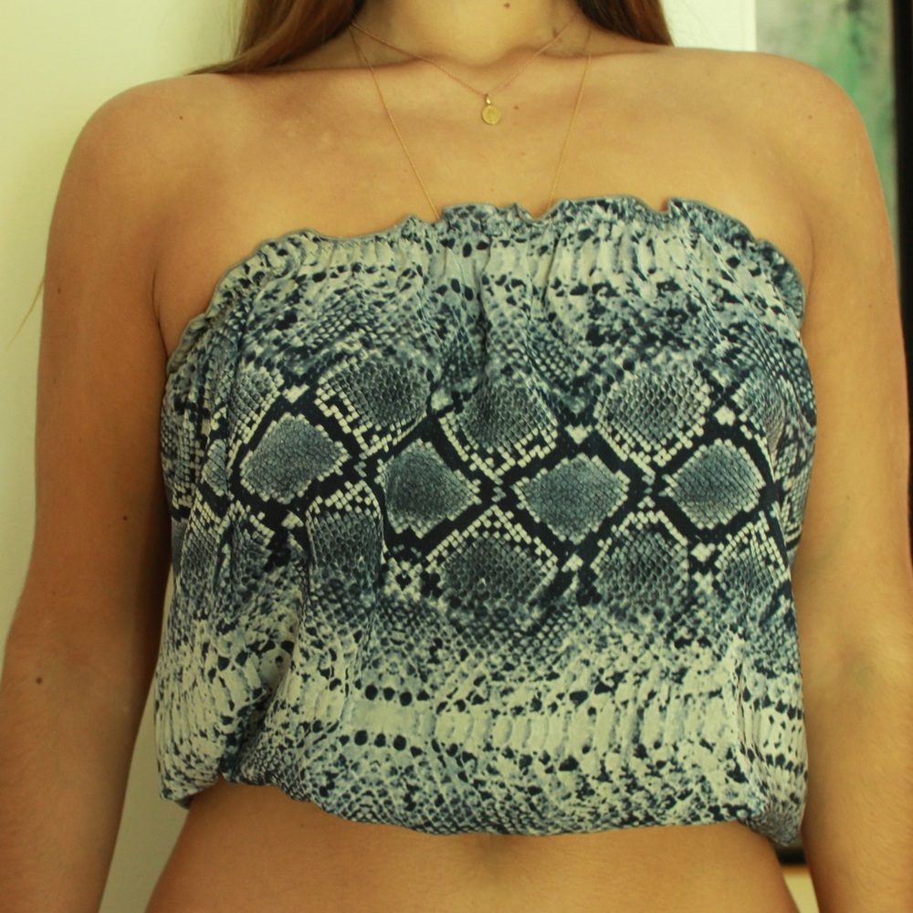 Silk Snakeskin Print Flowy Tube Top