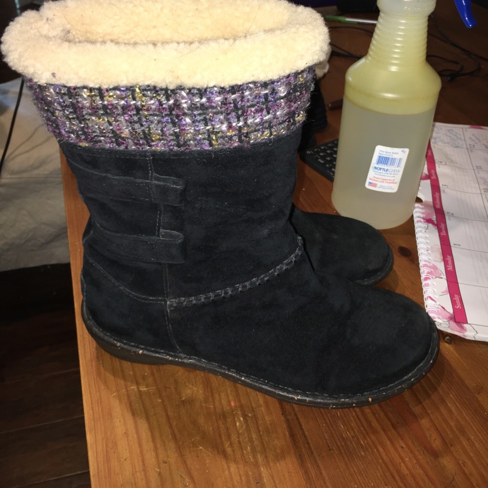 Black suede UGGs with a sweater top size 8