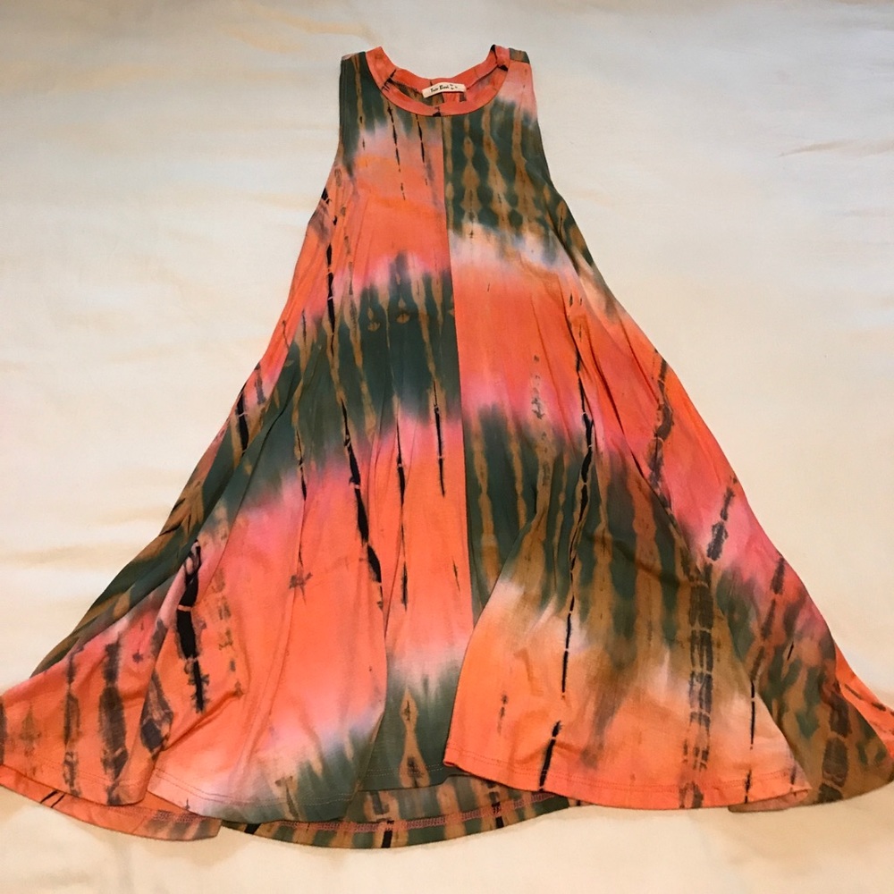 Coral sage and tan dress