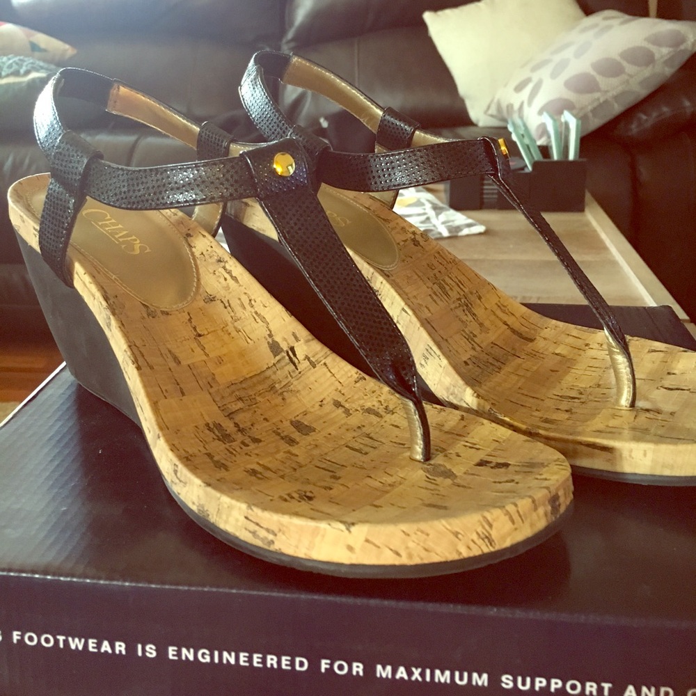 T-strap wedge sandals. Size 9