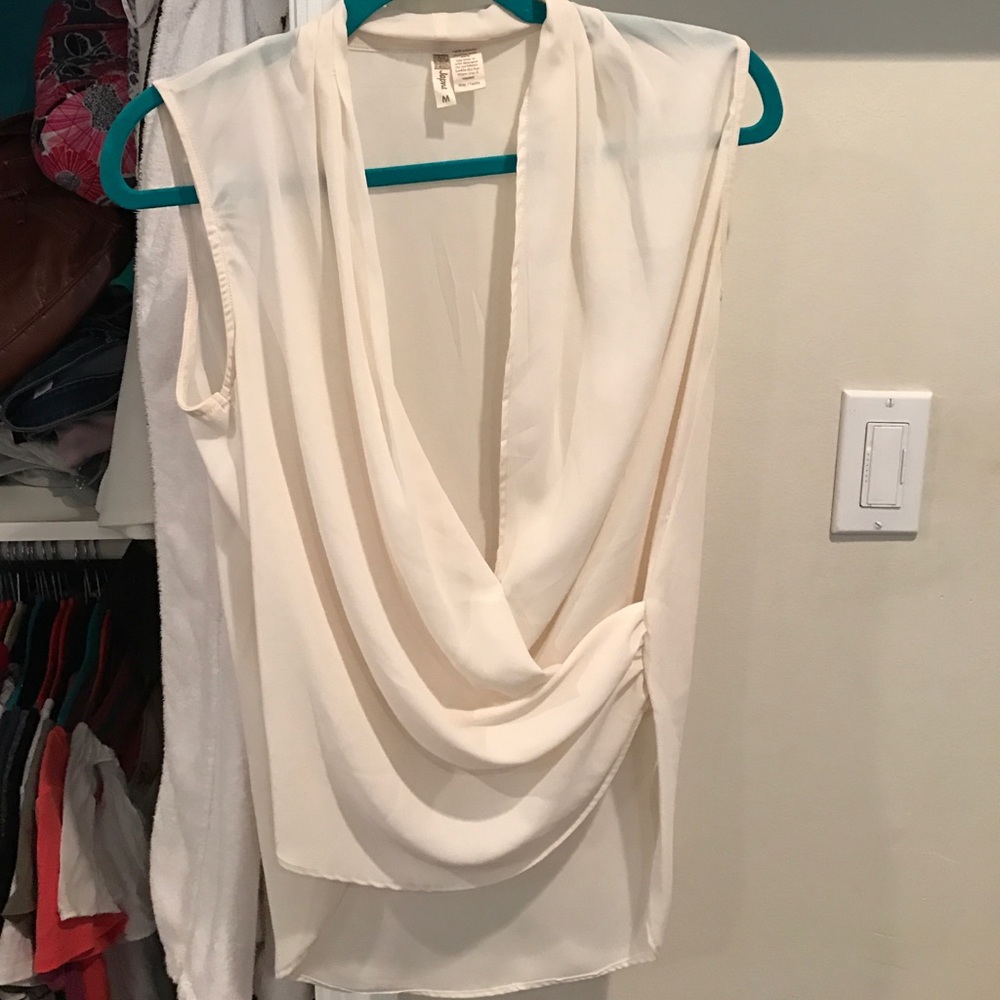 White sheer plunge neck top