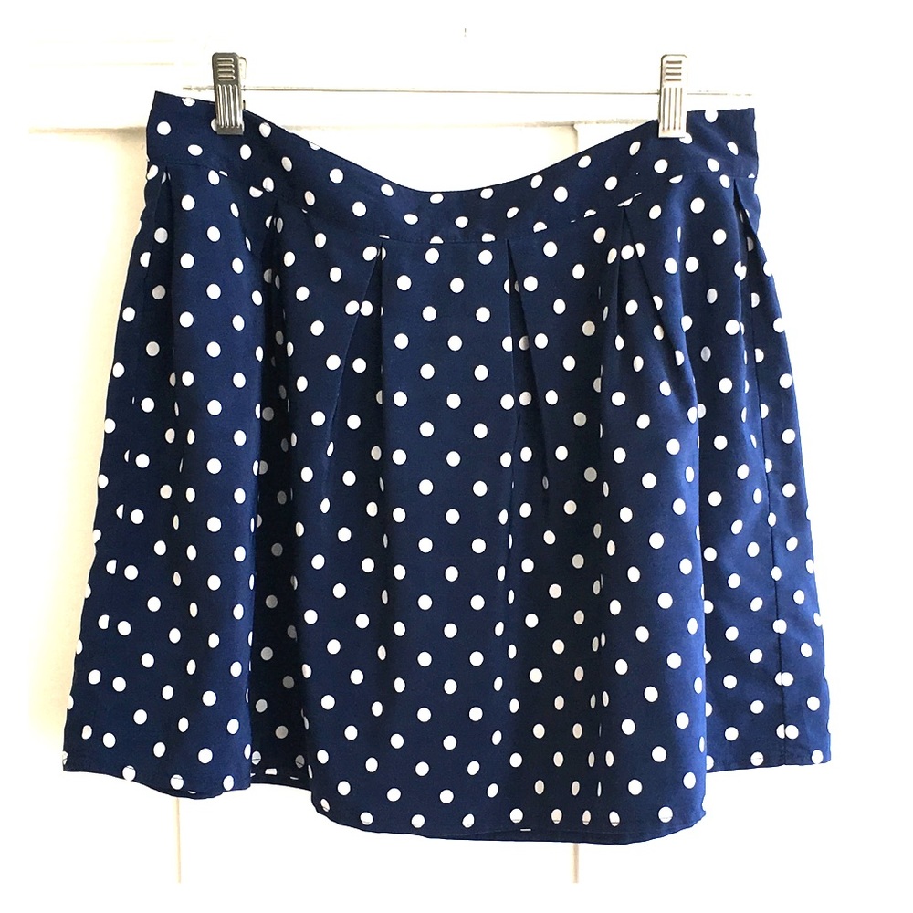 navy polka dot mini skirt