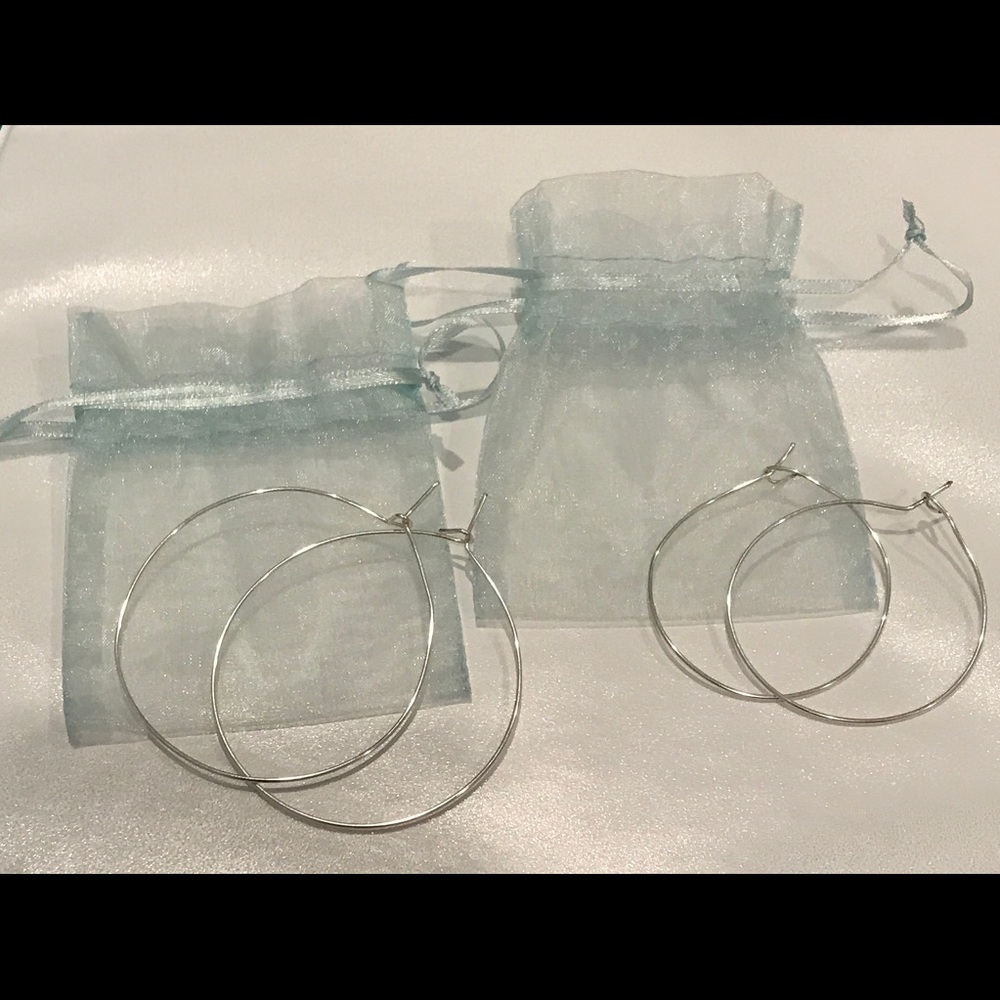 2 and 2 1/2 inch Silver Hoop Earrings