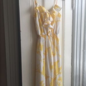 Yellow and white airy LOFT ruffled maxidress