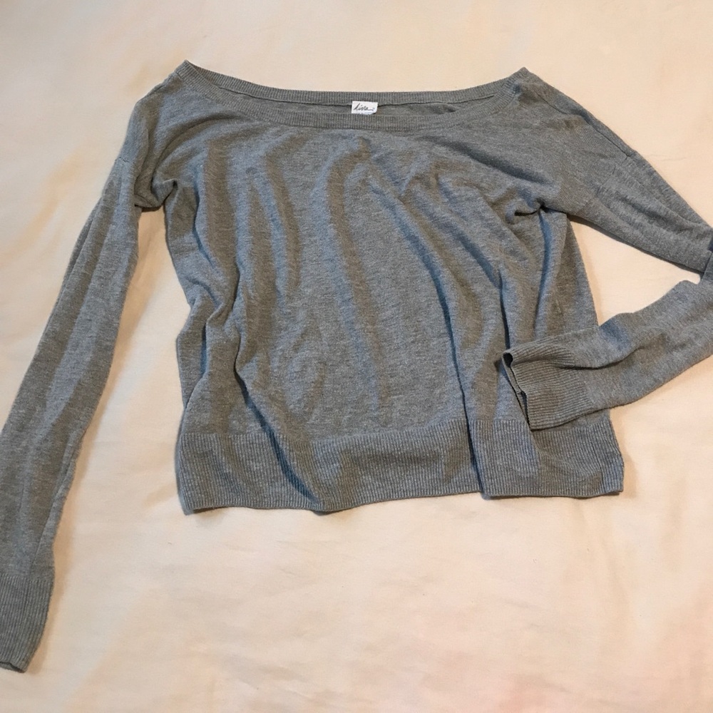 Grey semi-crop off the shoulder sweater