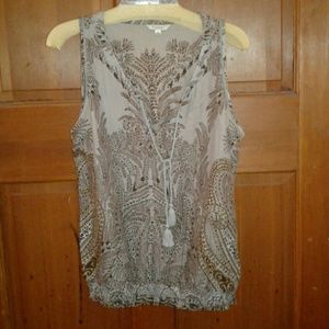 Sonoma - blue/gray & brown sleeveless peasant top