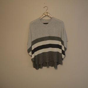 Grey Striped Poncho Shawl