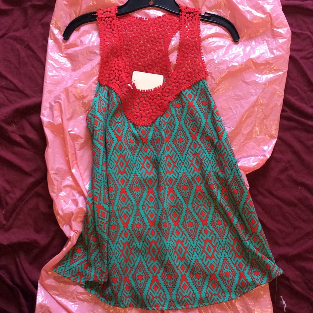 Mint and red tank top