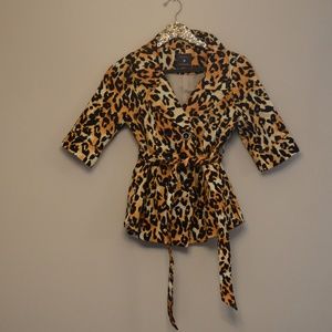 Cheetah Print Cropped Sleeve Jacket