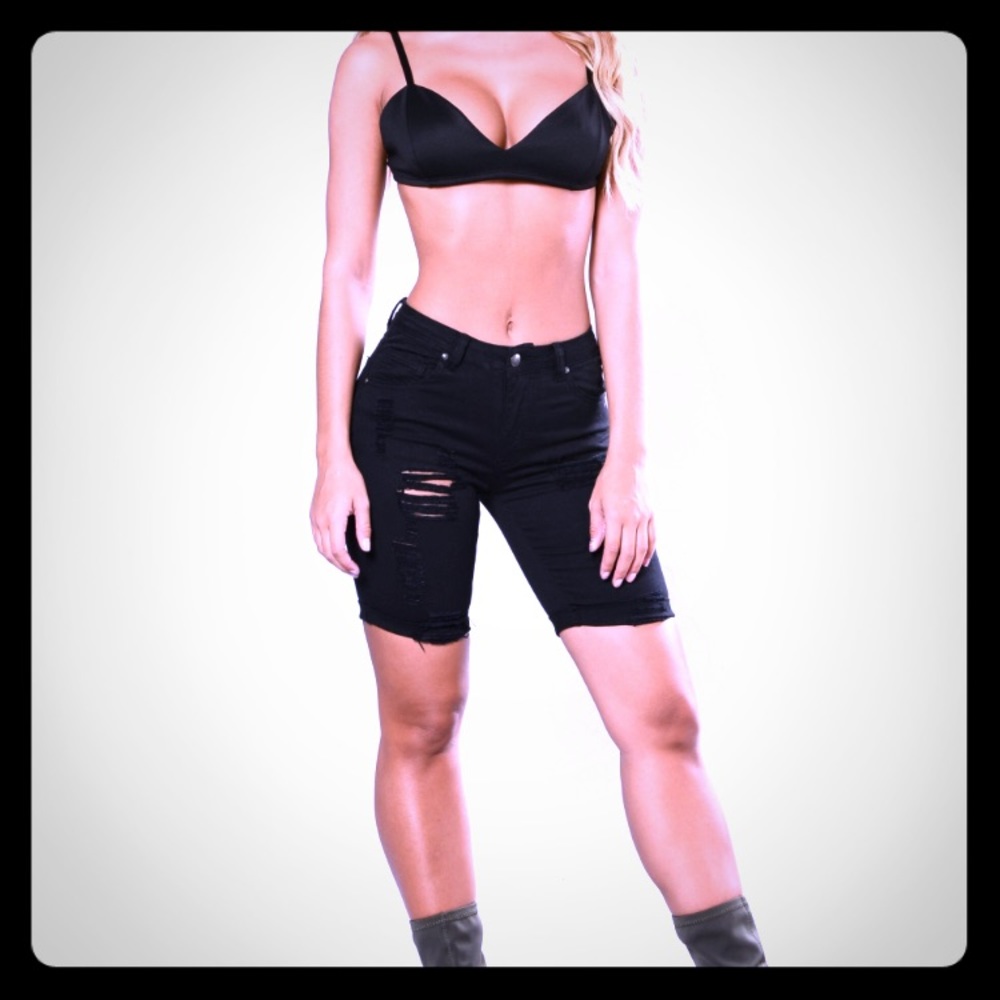 Fashion Nova Black Destroyed Denim Shorts