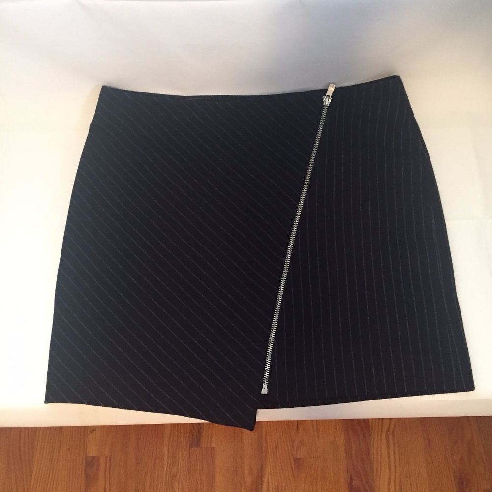 H&M Navy Pinstripe Asymmetrical Mini Skirt