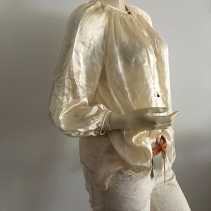 Magaschoni Silk 3/4 sleeve top w/ beaded neckline