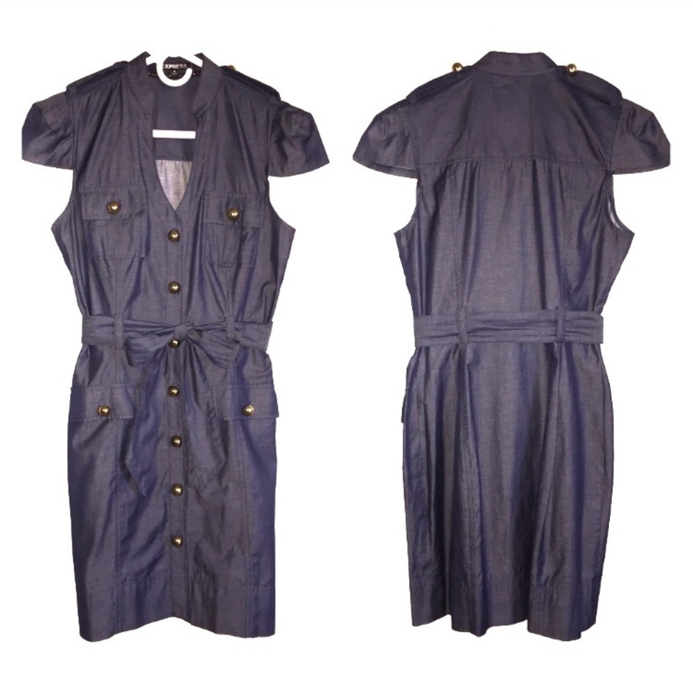 Express Shirt Dress -Belted Cap Sleeve Button Down
